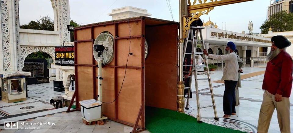 Gurdwara Bangla Sahib with sanitizer