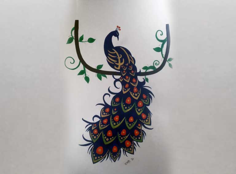 Peacock on the wall by Gurleen Kaur