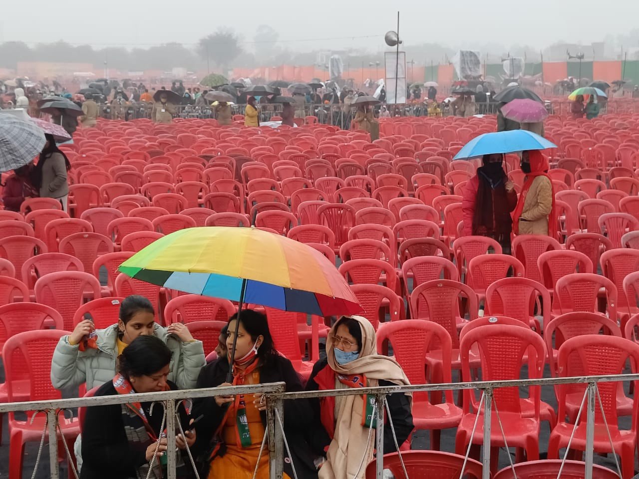 Empty Red Chairs at Ferozepur Rally