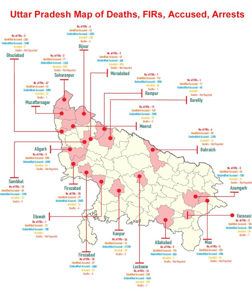 UP map of deaths, FIRs and Arrests